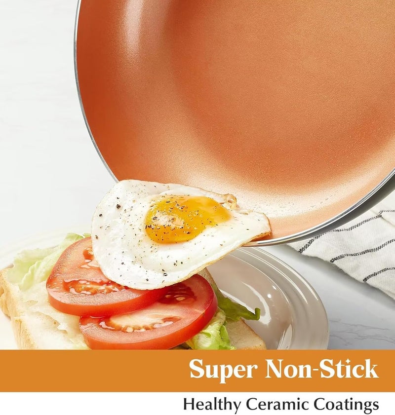 KOCH SYSTEME CS Little Skillet with Lid - 8" Copper Nonstick Frying Pan for Oven & Stove, Small Skillet with Ceramic Coating, Aluminum Nonstick Pan, 100% PFOA Free, All Stove Tops Compatible - Image 2